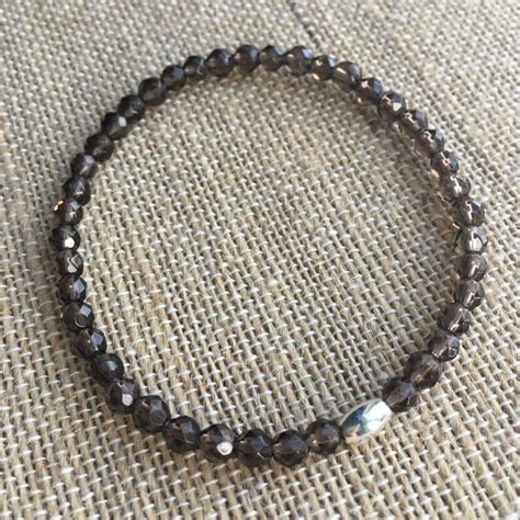 4mm Faceted Smokey Quartz Stretch Bracelet With Sterling Etsy