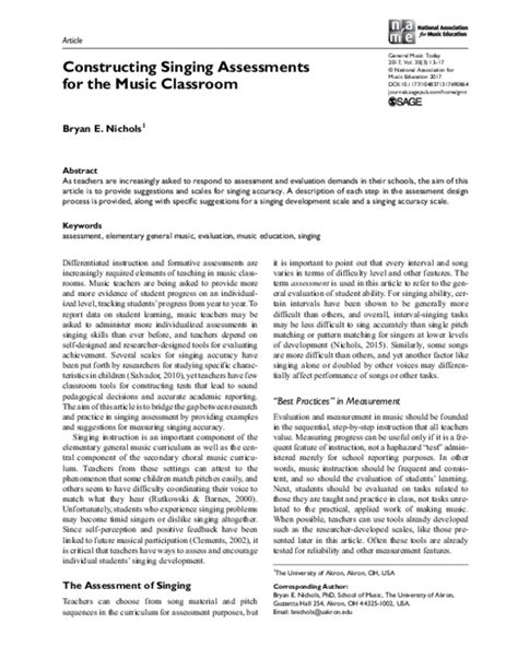 Pdf Constructing Singing Assessments For The Music Classroom Bryan