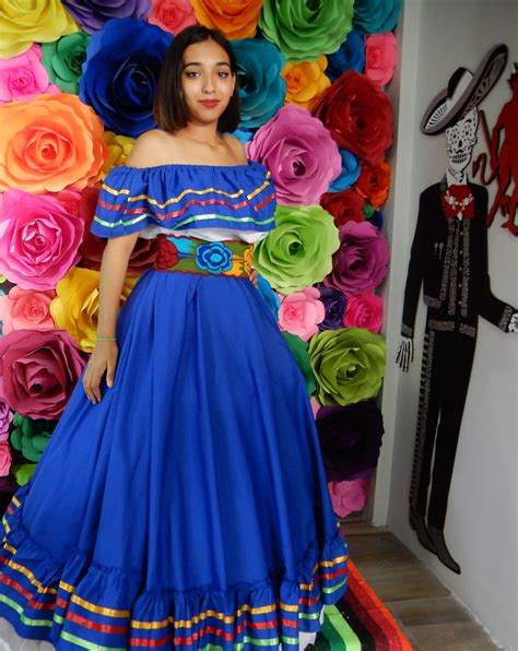 mexican dark blue dress with top handmade beautiful frida kahlo style womans mexican boho