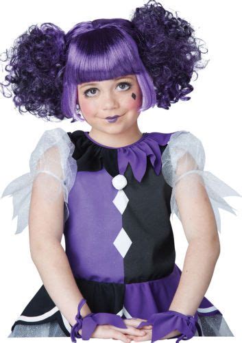 Gothic Dolly Wig Kids Purple Harlequin Doll Jester Halloween Costume
