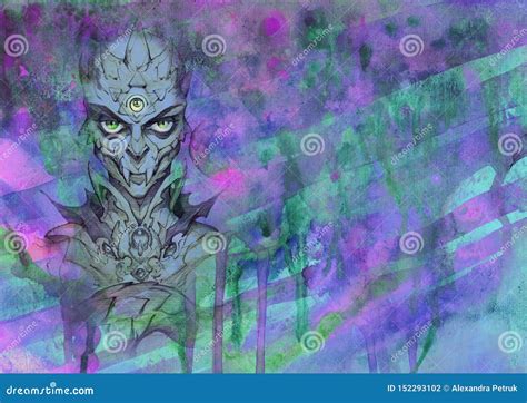 Fantasy Portrait Illustration Of A Weird And Sinister Reptilian Creature Stock Illustration