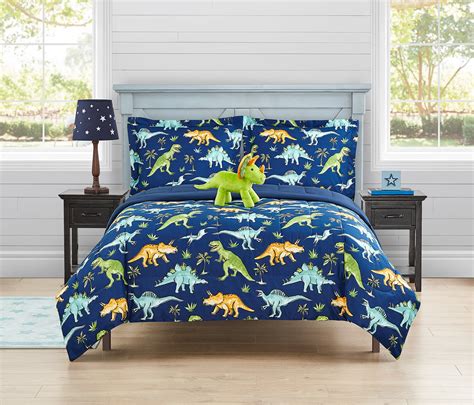 Watercolor Dinosaur Navy 4 Piece Full Comforter Set With Decorative