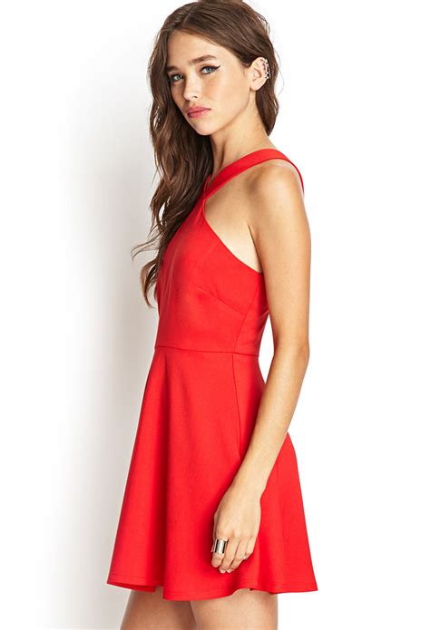 Lyst Forever 21 Halter Skater Dress In Red