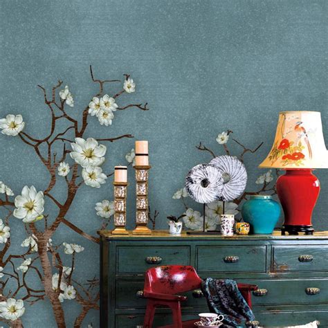 Idea4wall 4pcs Chinese Style Floral Peel And Stick Wallpaper Removable