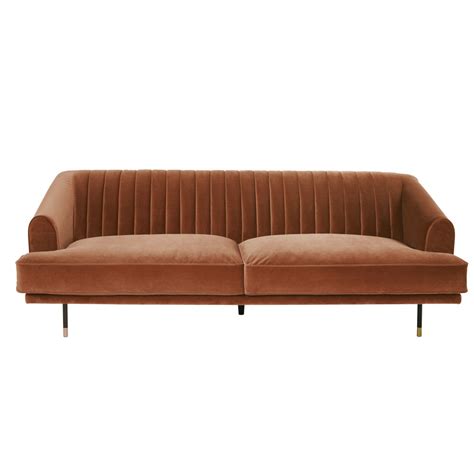 The burnt orange velvet lucia barstool has black powder coated legs with gold tip detailing, to add modern elegance to your bar. Vintage 3-Seater Burnt Orange Velvet Sofa Costello ...