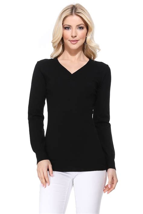 Yemak Womens Knit Sweater Pullover Long Sleeve V Neck Basic Classic