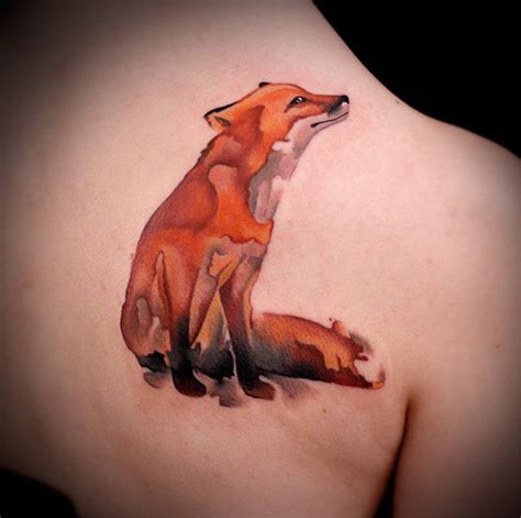 Watercolor Fox Shoulder Piece Best Tattoo Design Ideas
