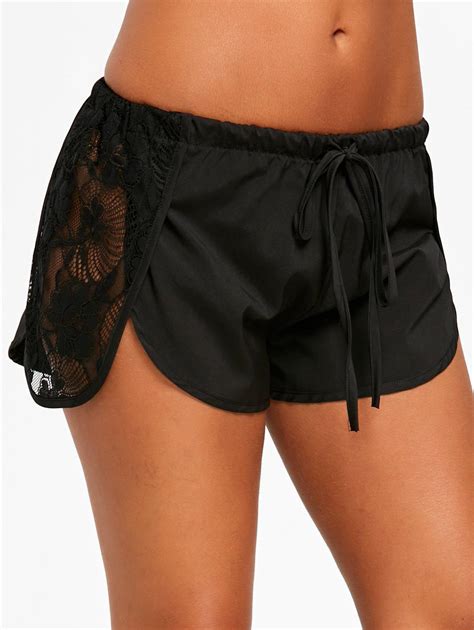 49 OFF Lace Panel See Through Side Slit Shorts Rosegal