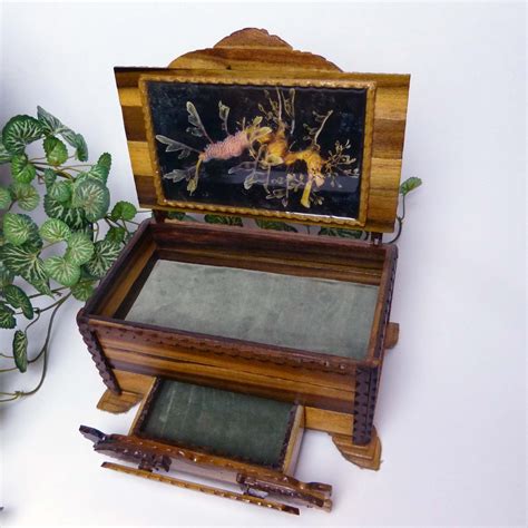 Tramp Art Handmade Wooden Jewelry Box With Drawer And Wooden Hinges