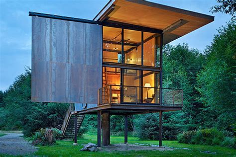 Olson Kundig Architects Prefab Sol Duc Cabin Rests Lightly On Four Stilts