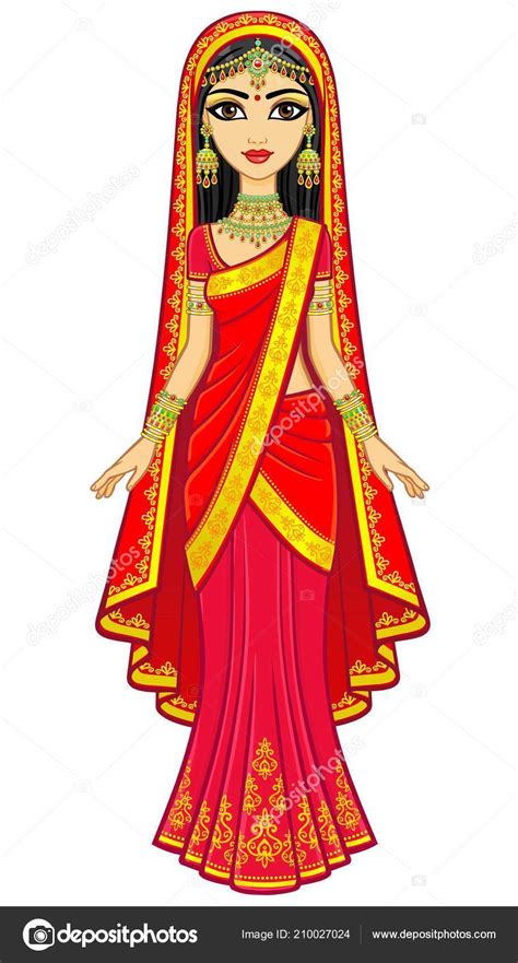 Asian Beauty Animation Portrait Young Indian Girl Traditional Clothes