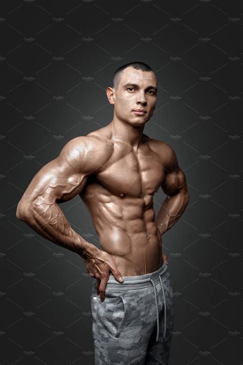 Strong Athletic Man Fitness Model Torso Showing Six Pack Abs Stock