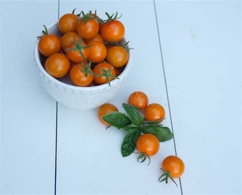 Orange Cherry Tomatoes In A White Bowl Stock Photo Image Of Cooking