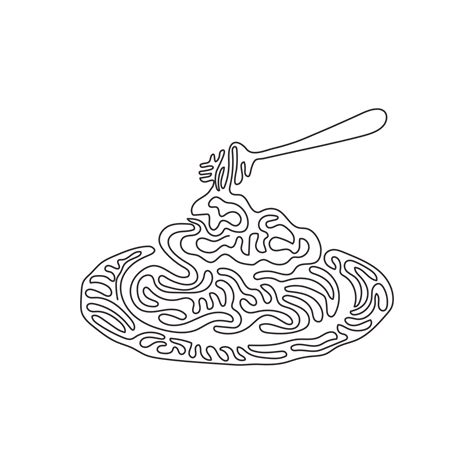 Continuous One Line Drawing Spaghetti Bolognese With Fork On Plate