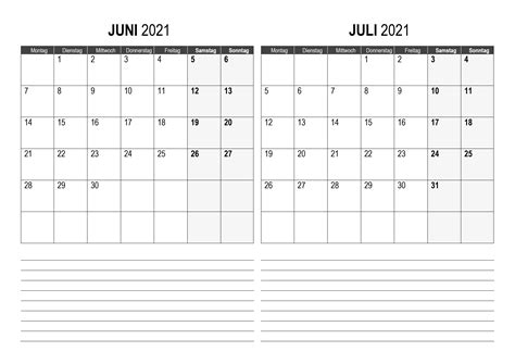 Kalender Juni Juli 2021 Kalendersu