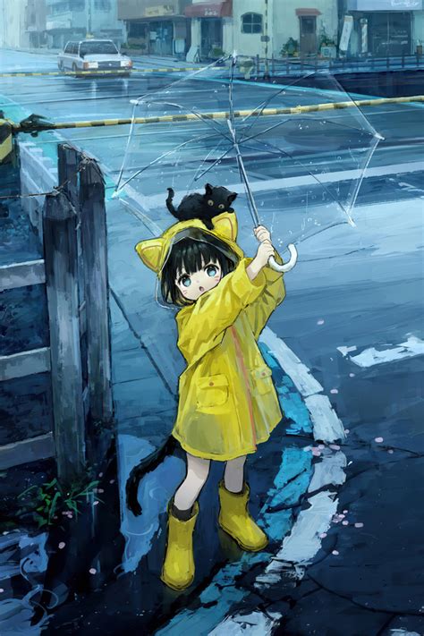 640x960 Anime Little Girl Rain Umbrella Iphone 4 Iphone 4s Hd 4k