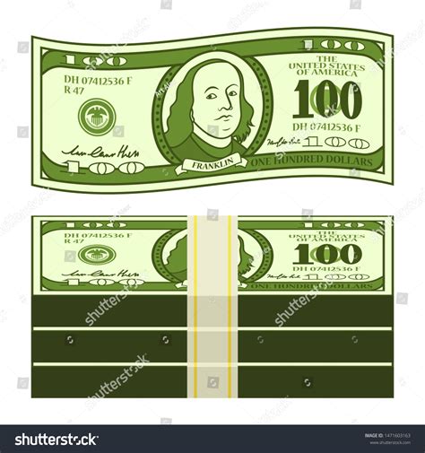 Cartoon 100 Dollar Bill Stylized Franklin 库存矢量图免版税1471603163