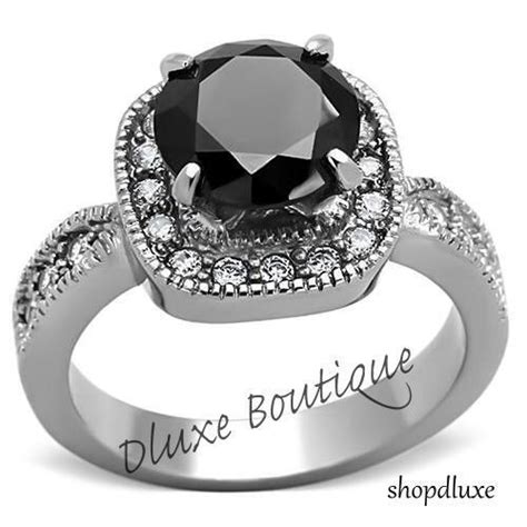 325 Ct Round Cut Black Cz Stainless Steel Vintage Engagement Ring Size