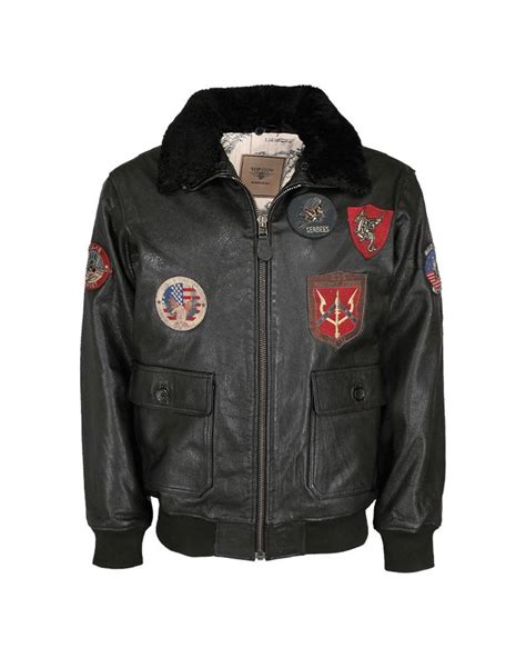 Top Gun Leather Flight Jacket With Fur Collar Black Mil Tec Black