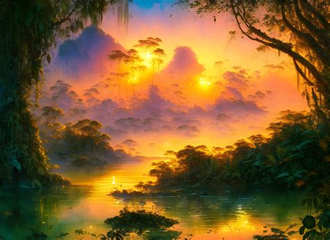 Amazonas Jungle Sunset Deep Dream Generator