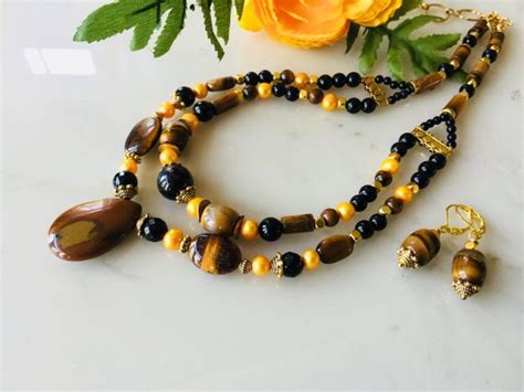 Tigers Eye Pendant Necklace And Earrings Natural Gemstones Etsy