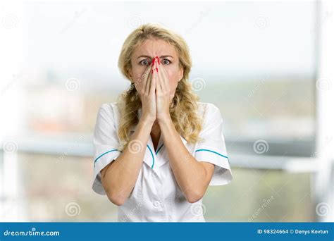Desperate And Shocked Young Nurse Stock Photo Image Of Beautiful