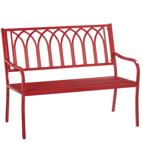Hampton Bay Isabella Red Metal Outdoor Bench S548 110 The Home Depot