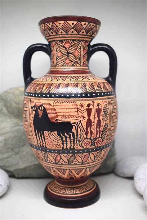 Ancient Greek Ceramic Amphora Vase Of The Geometric Period Handmade