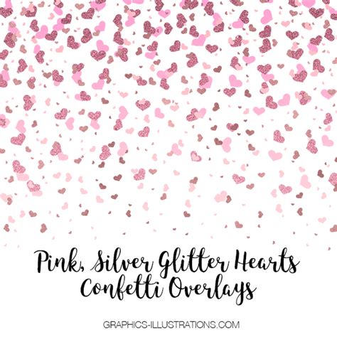Pink Silver Glitter Hearts Confetti Overlays 12 Png Photo Overlays
