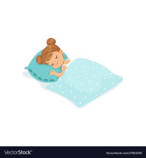 Sweet Little Girl Sleeping On Her Bed Cartoon Vector Image