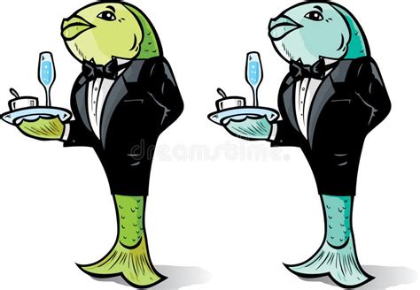 Fish Waiter Stock Vector Illustration Of Seafood Alcohol