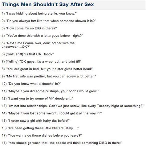 fan page answers things men shouldn t say after sex