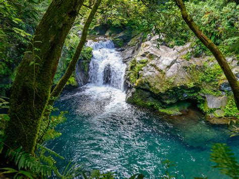 Tropical Waterfall On The Langevin River La Reunion Island Indian Ocean