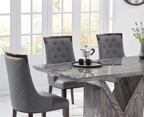Mocha 160cm Grey Marble Dining Table With Angelica Chairs