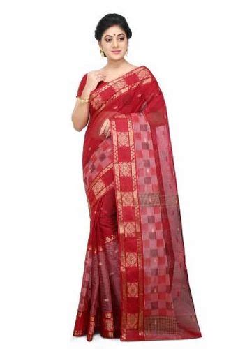 Wooden Tant Cotton Tant Weaving Print Handloom Saree In Red At Rs 1710
