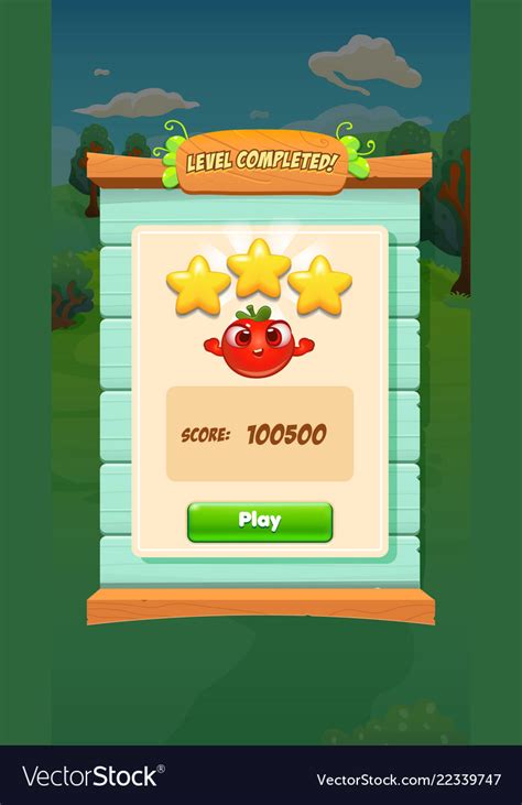Farm Fruits Level Completed Screen Mobile Game Vector Image
