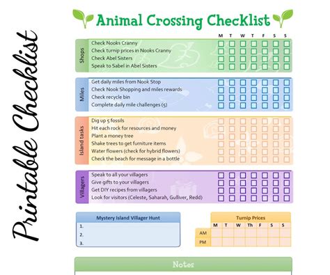 Animal Crossing New Horizons Printable Checklist Printable Word Searches