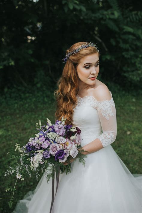 Plum And Lavender Fairytale Bouquet Floral Crown Wedding Dresses Bouquet