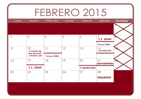 Calendario Febrero 2015 Blog De Scrapbook Pequeñus