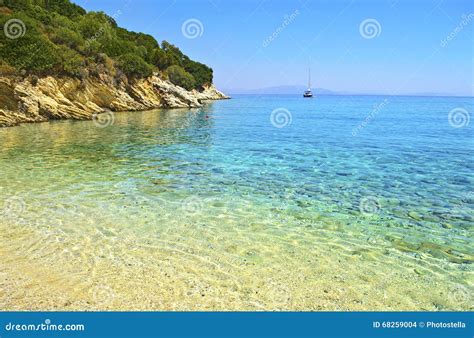 Greek Beach Landscape At Ithaca Island Ionian Islands Stock Photo