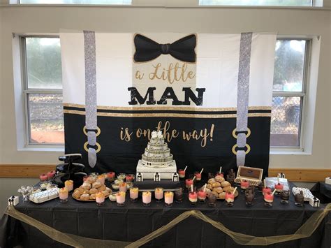 Black And Gold Little Man Dessert Table Boy Baby Shower Centerpieces