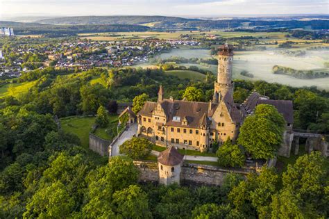 Germany Bavaria Bamberg Helicopter View Of Altenburg Castle At Foggy