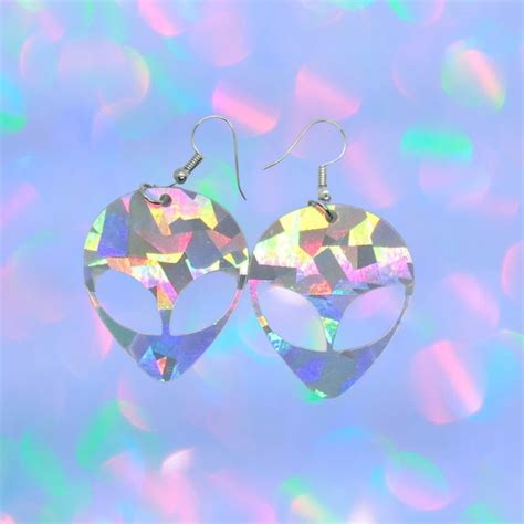 Alien Earrings Holographic Iridescent Drop Earring Etsy