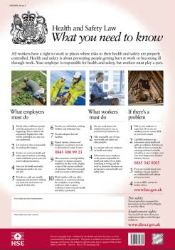 The health and safety executive (hse) is a uk government agency responsible for the encouragement, regulation and enforcement of workplace health, safety and welfare, and for research into occupational risks in great britain. POSTER HEALTH & SAFETY AT WORK GUIDE A2 SIZE X 1 ...