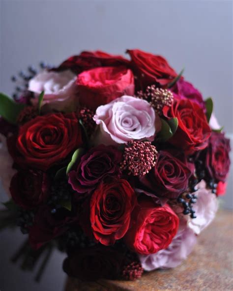 Deep Red Rose Wedding Bouquet Flowers For A Winter Wedding At The