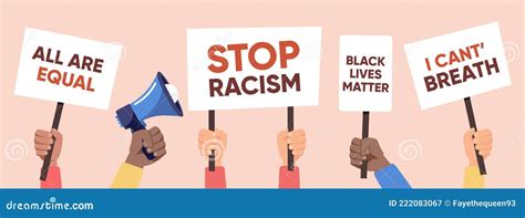 Hands Holding Placards With No Racism Quotes Stock Vector