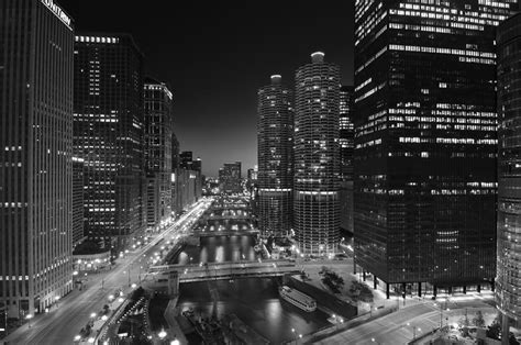 Chicago River Lights B W Photograph By Steve Gadomski Fine Art America