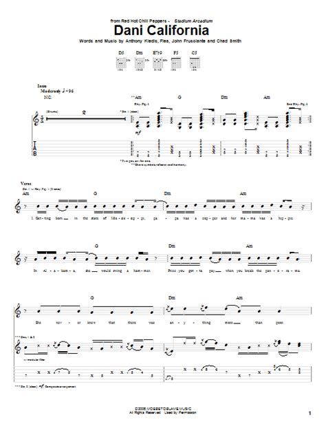 Dani California By Red Hot Chili Peppers Guitar Tab Guitar Instructor