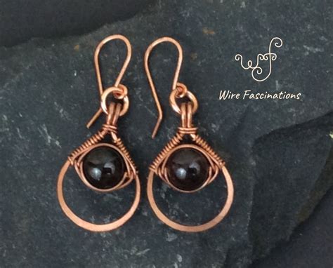 Handmade Copper Earrings Teardrop Framed Herringbone Wire Wrapped