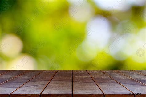 Wooden Table On Natural Background For Product Display Montage Stock